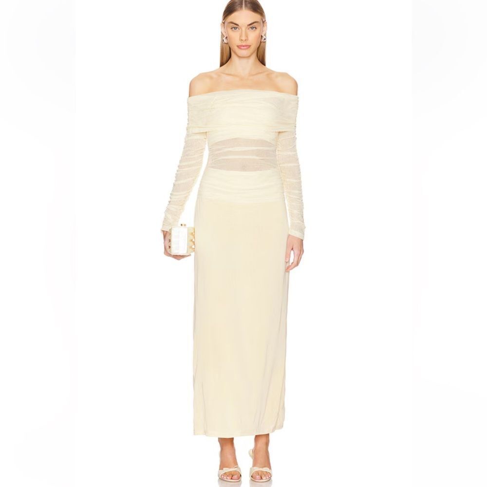 SOVERE X Revolve Rise Mesh Dress Long Sleeve  Buttermilk Sz Small NWT